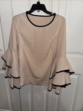 Women’s Cream Ruffle Sleeve Blouse with Black Trim NEW